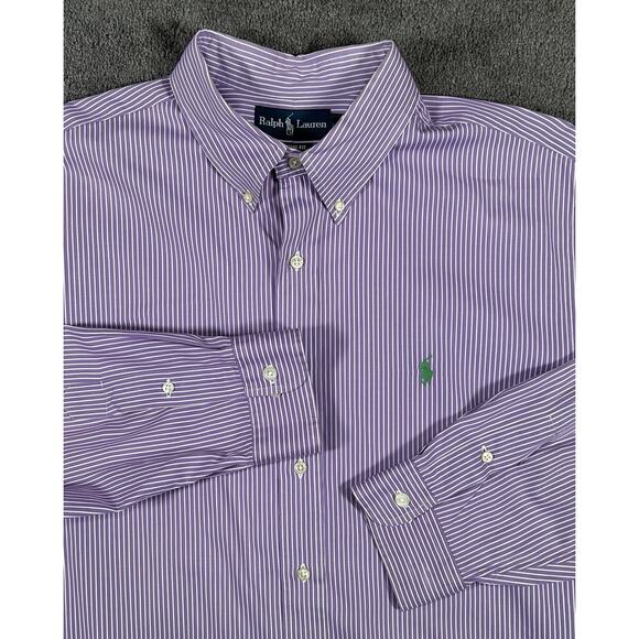 Ralph Lauren Men XL Classic Fit Purple w/ White Stripe Button Down Cotton Shirt - Picture 4 of 14